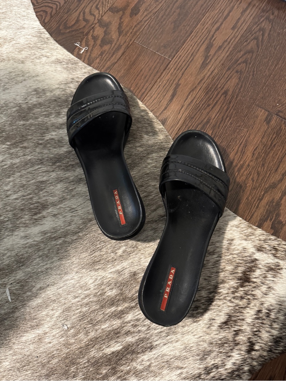 Prada Black Patent Leather Slide Mules